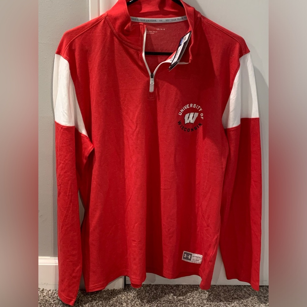 Men's L Under Armour Red Wisconsin Badgers Gameday Tri-Blend Quarter-Zip Jacket